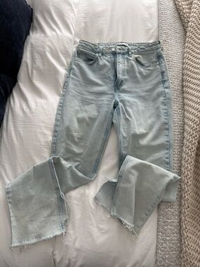 Zara Light Blue Split-Hem Jeans with raw hem